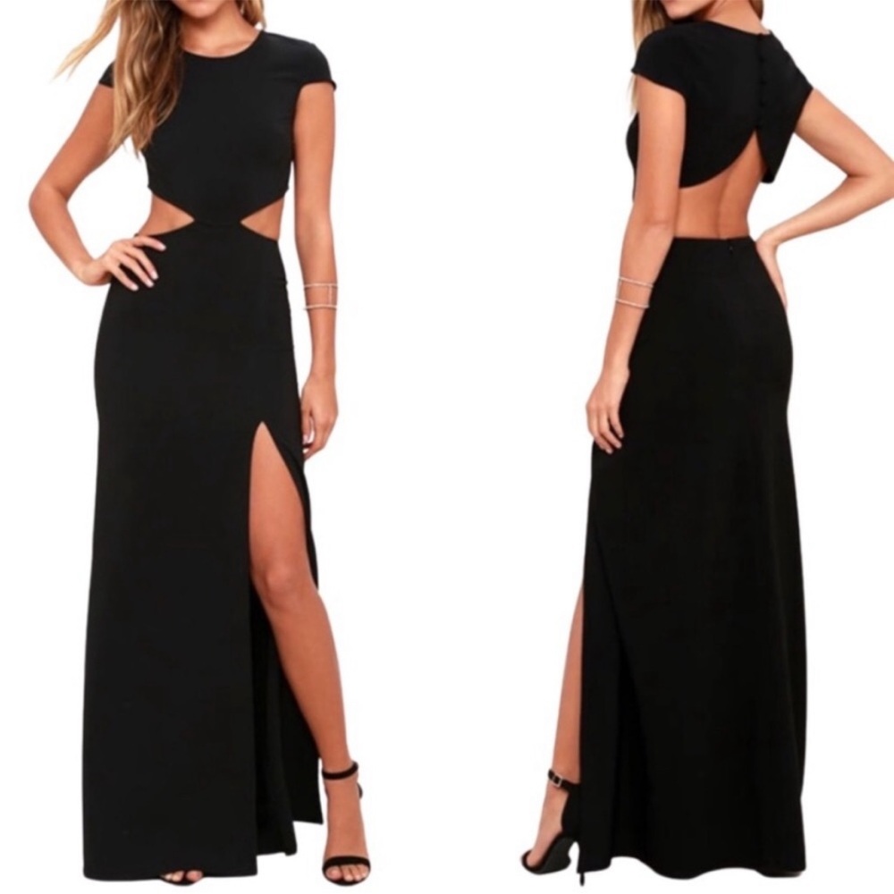 Lulu's Black Cutout Maxi Dress with Thigh Slit